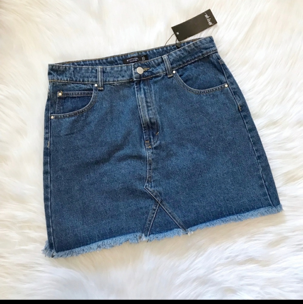 NWT - Nasty Gal Frayed Edged Blue Denim Mini Skir